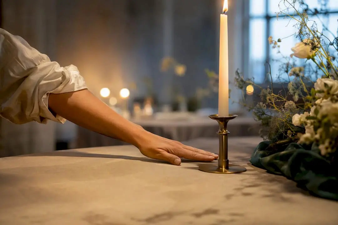 Host checking candle clearance before ceremony
