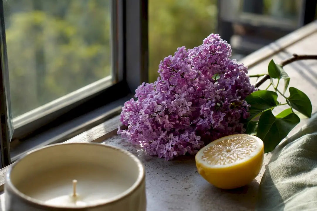 Green florals and cropped spring candle