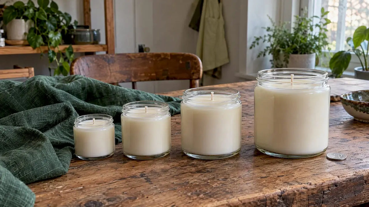 Soy candle jars arranged by size