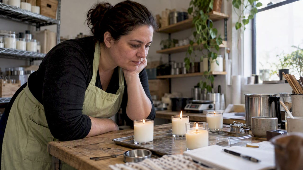 Candle maker observing small-batch wick burn tests