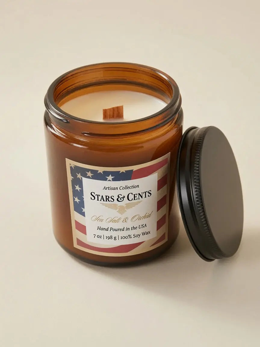 7 oz Stars and cents Sea salt and orchid amber jar candle Star's and Cents