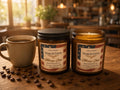 Morning Brew silver coin money candle in 7oz amber jar