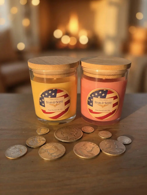 Silver Coin Candle 7oz | Real U.S. Silver Inside | Apples & Cinnamon / Pumpkin Pie Star's and Cents
